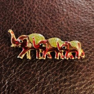 Three Pink Elephants Brooch